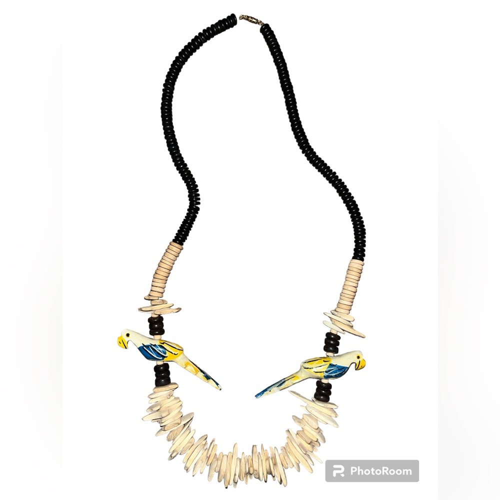 Wood parrot, vintage necklace